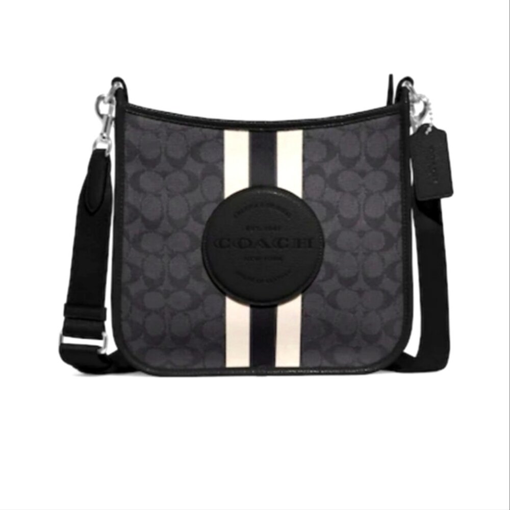 COACH Dempsey File Bag In Black Signature Jacquard with Stripe